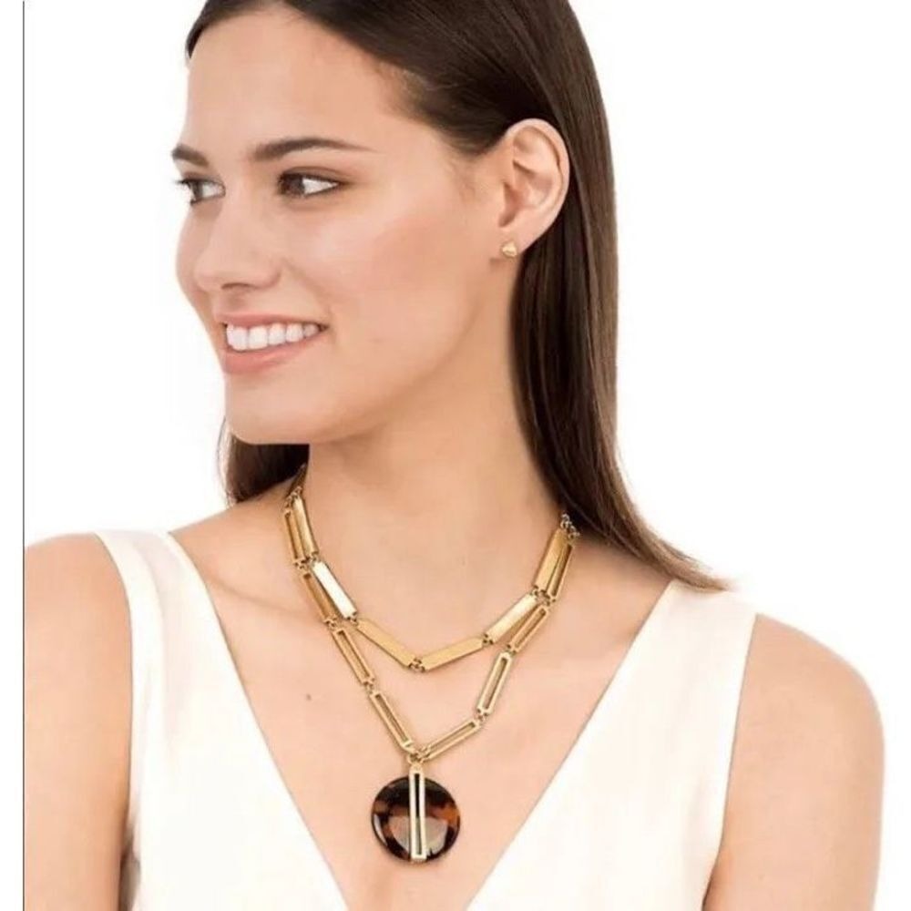 Stella &‎ Dot Jaya Tortoiseshell Necklace Gold Paper clip chain career statement
